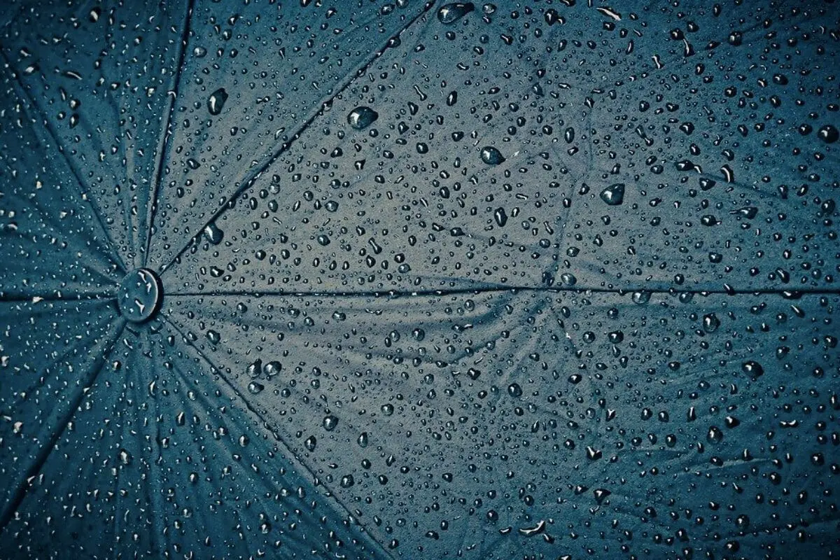 Dark blue umbrella with rain drops on